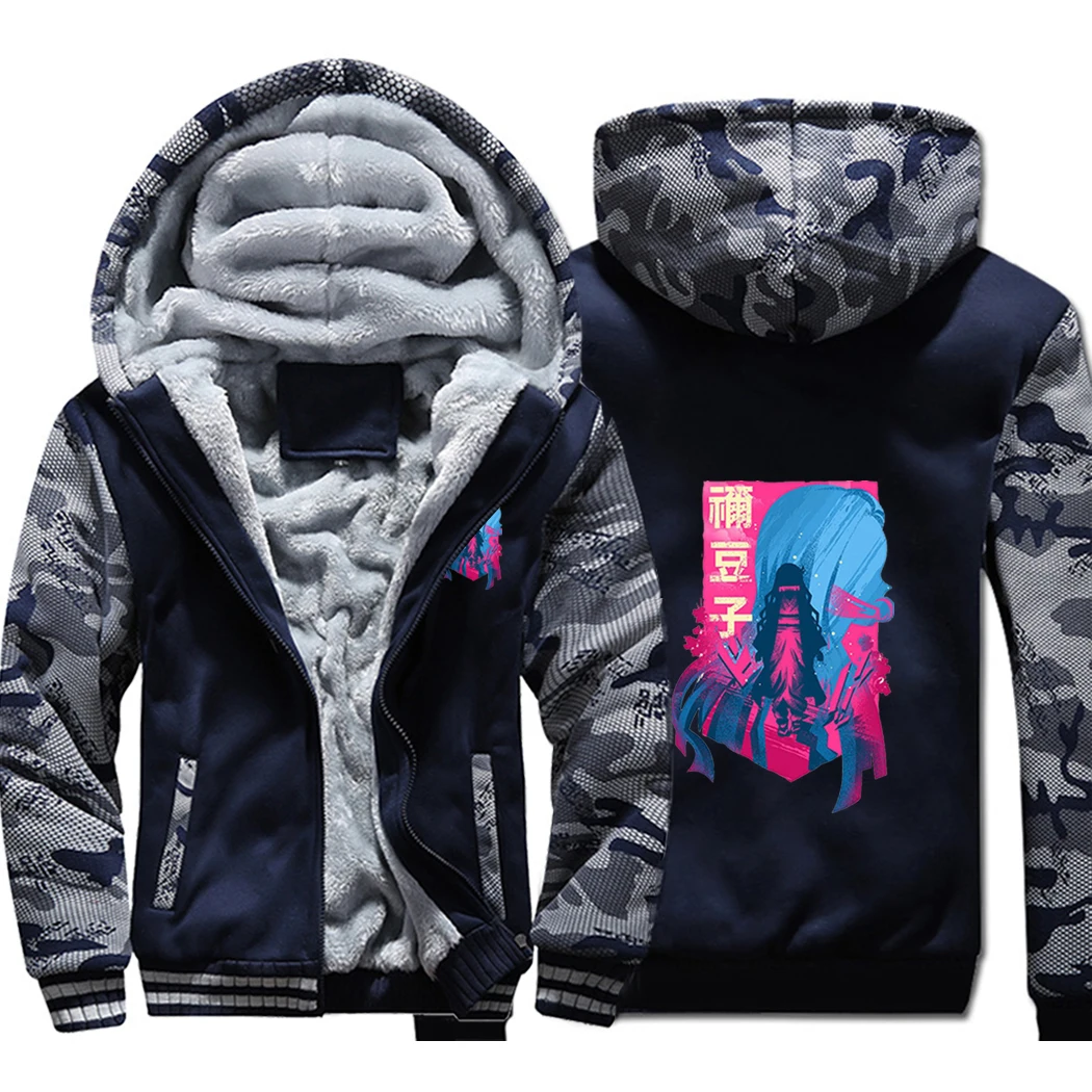 

Demon Slayer Kamado Nezuko Japan Anime Kimetsu No Yaiba Raglan Thick Hoodies Top Men Jackets Winter Warm Sweatshirt Raglan Coats