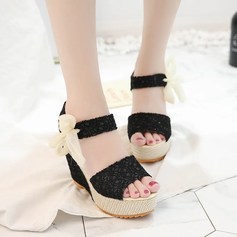 

Women's Sandals Vintage Wedge Heels Women's Bow Knot Platform Flat Platform Sandals Fashion Women's Shoes Summer 2021