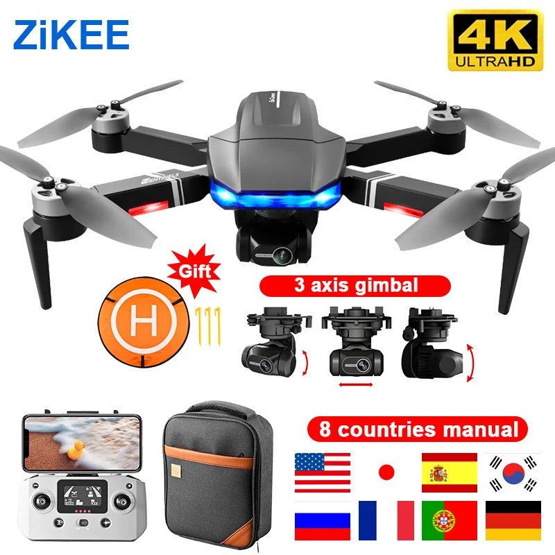

ZiKEE S7S Drone 4k HD Camera GPS 3-Axis Gimbal Professional Brushless Motor 1km distance 25 min flight RC Foldable Quadcopter