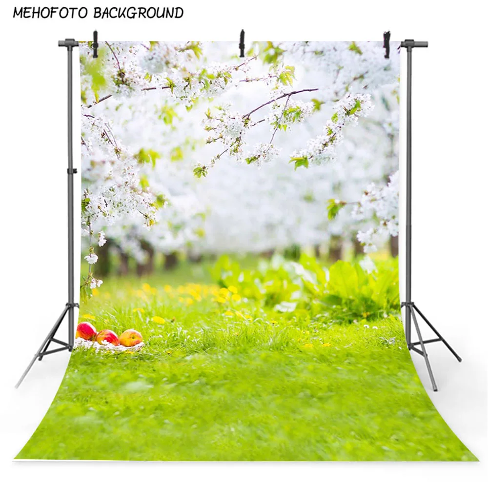 Виниловый фон для фотосъемки весенний пейзаж трава земля цветы фотографический