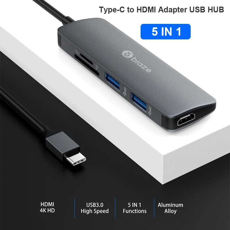 Biaze USB C концентратор type C к Мульти USB 3,0 концентратор HDMI адаптер с SD/TF кард-ридер для MacBook Pro huawei P30/P20 разветвитель usb-хаб