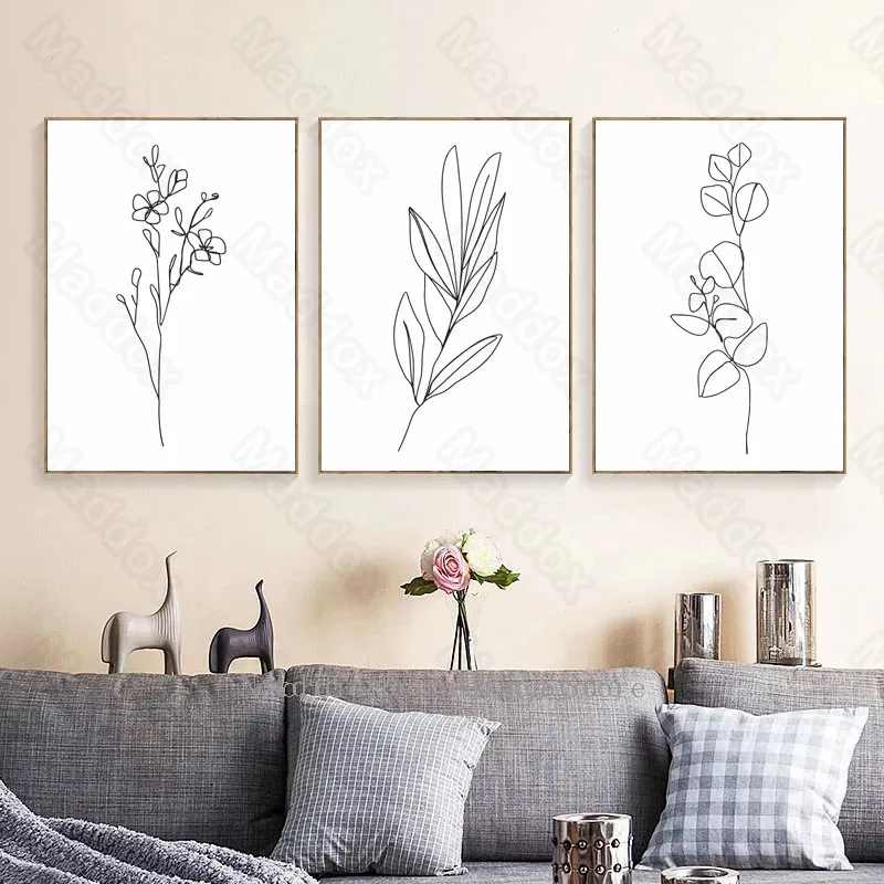 

Still Life Pattern Modern Simple Lines Abstract Flowers Grass Painting Childish Cute Style Children's Room Hanging Paintings