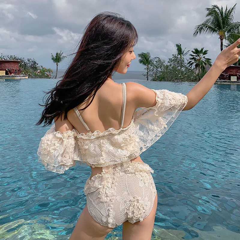 

Trikinis Woman Solid Swimwear Swimsuit Women Summer Push Up Trikini Female New Feeling Backless Hollow Bubble Swimming Suits