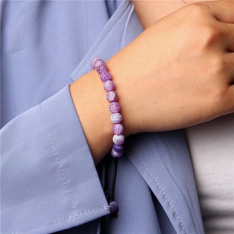 

Women's purple natural stone bracelet Agates Amethysts beads Braided Bracelet Adjustable Rope length Mysterious elegant gifts
