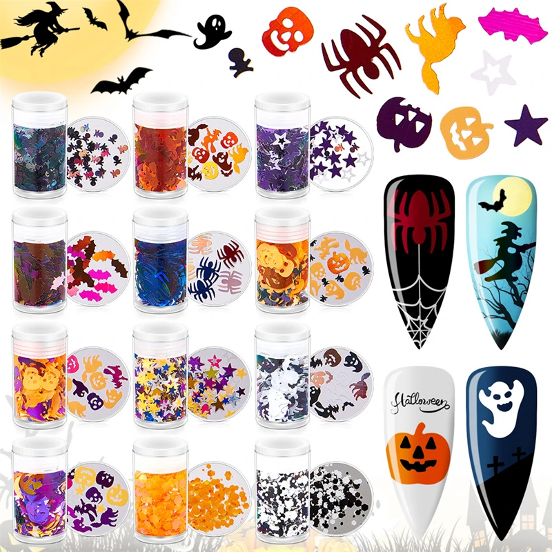 

24pcs 3D Nail Sticker Halloween Nail Art Decorations Halloween Pumpkin Witch Ghost Skeleton Nails Art Decorations Accessories