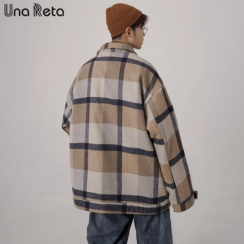 Una Reta, зимнее пальто для мужчин, повседневное, новое, шерстяное, клетчатое пальто, куртки для мужчин, хип-хоп, Мужская винтажная верхняя одежда, шерстяное пальто, уличная одежда, мужское пальто