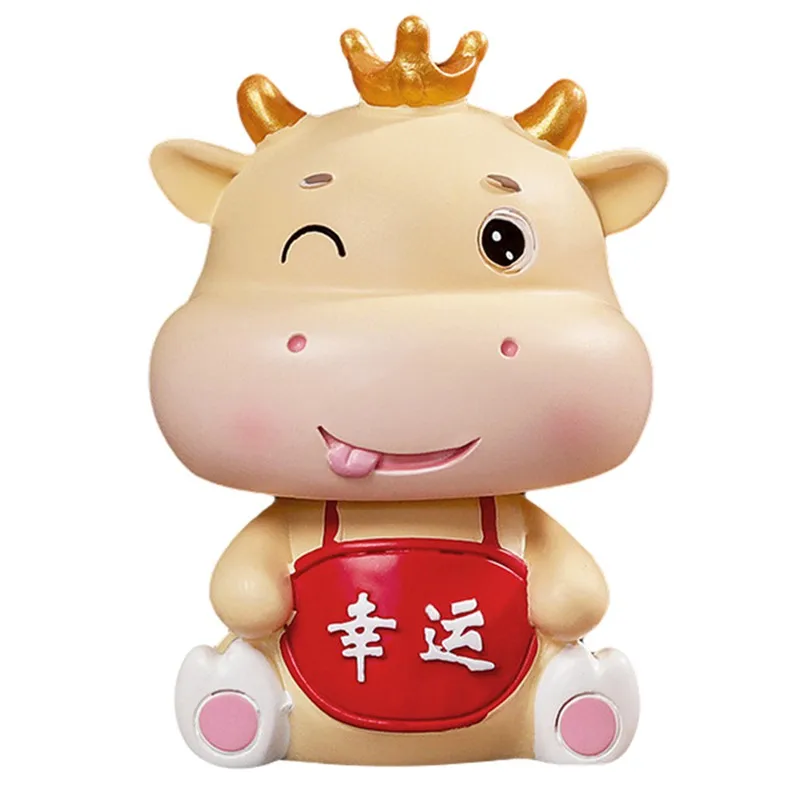 

Cartoon Zodiac Ox Resin Decoration Home Desktop Decoration Car Moving Head Decoration Cute Lucky Ox Decoration