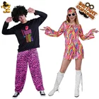 Забавный Ретро Костюм хиппи на Хэллоуин 80-х, наряд в стиле диско, 1970, Костюм хиппи