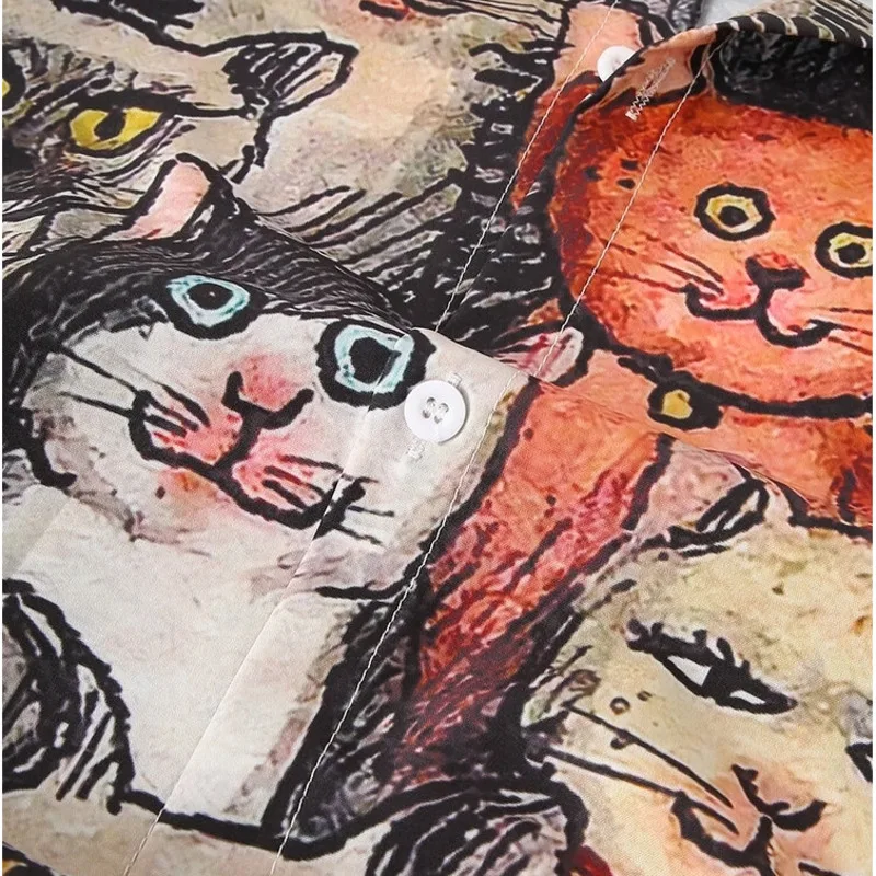 

Hawaiian Shirts Mens Halloween Allover Funny Cat Print Casual Short Sleeve Shirts Men Summer Beach Blouse Tops Chemise Homme