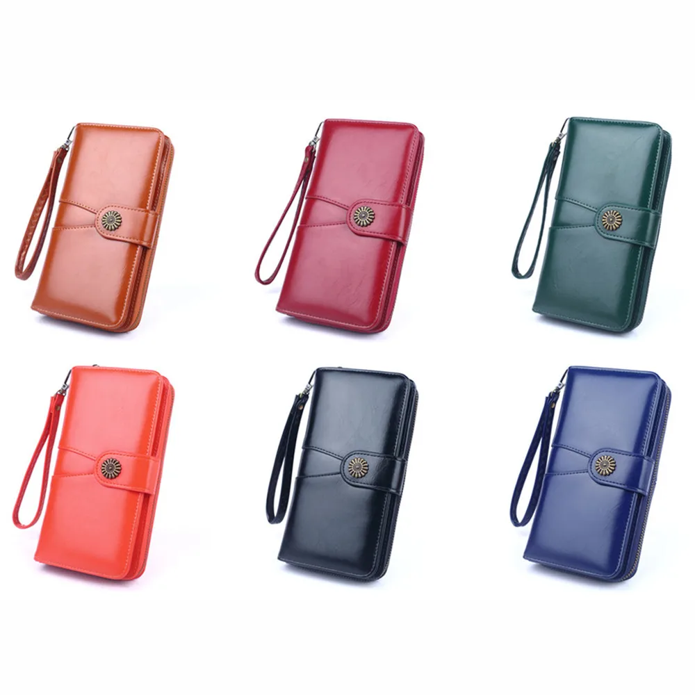 

New Women Wallet Female Purse Women Leather Wallet Long Trifold Card Holder Money Clutch Wristlet Multifunction Zipper Purse