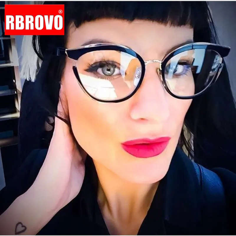 

RBROVO Cat Eye Glasses Women Anti-blue light Eyeglasses Women Retro Glasses Frame Women/Men Luxury Lentes De Lectura Hombre