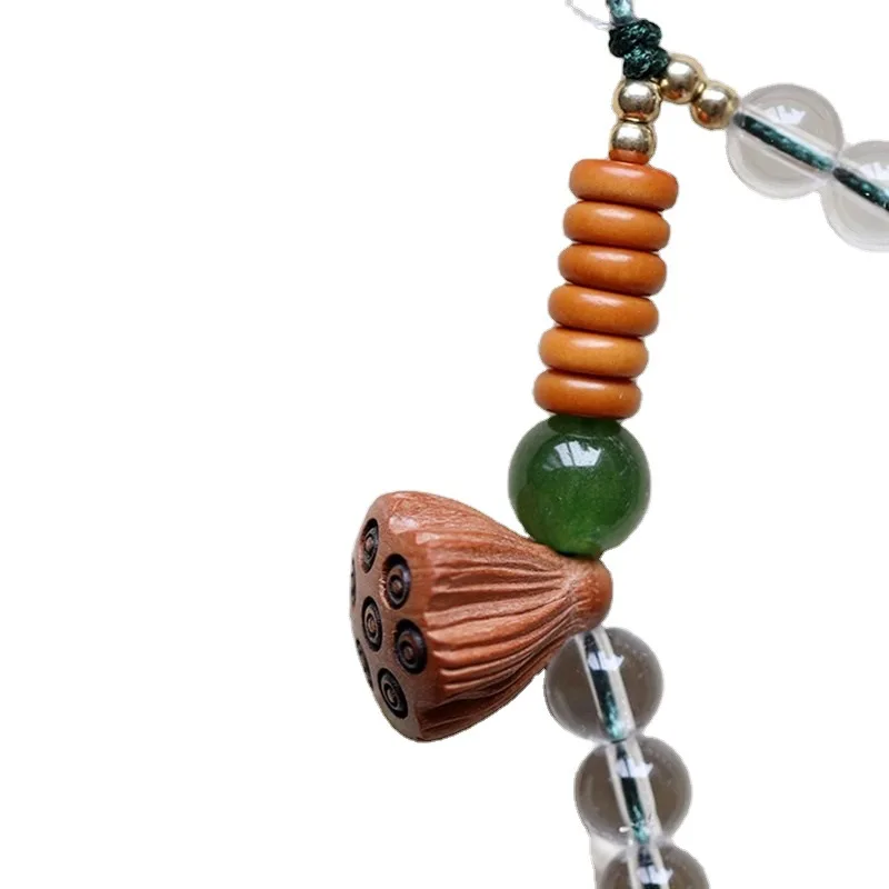 

Natural white crystal phone chain original DIY6mm short pendant Chinese style small lotus phone lanyard hanging lanyard cute