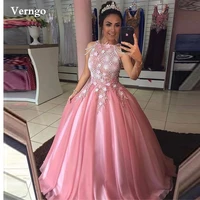 verngo blush pink 2 in 1 short lace prom dresses with detachable train 3d flowers organza ball gown 16 girls quinceanera dress