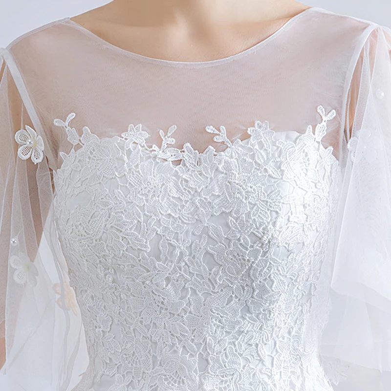 

Evening Dresses Illusion O-Neck Appliques Half A-Line Embroidery Lace Tulle Floor-Length Luxury Crystal Women Formal Gown TS650