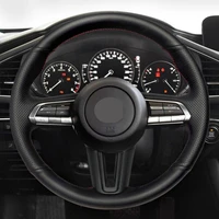 hand stitched non slip black genuine leather diy car steering wheel cover for mazda 3 axela 2019 2020 cx 30 2020 mx 30 2020