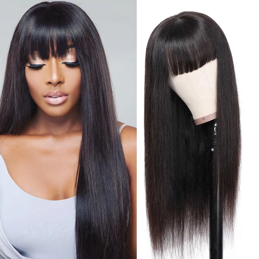 

SWAG Human Hair Wigs with Bangs Short Human Hair Wigs for Black Women Cheap Brazilian Straight Hair Wigs Remy Hair Fringe Wig