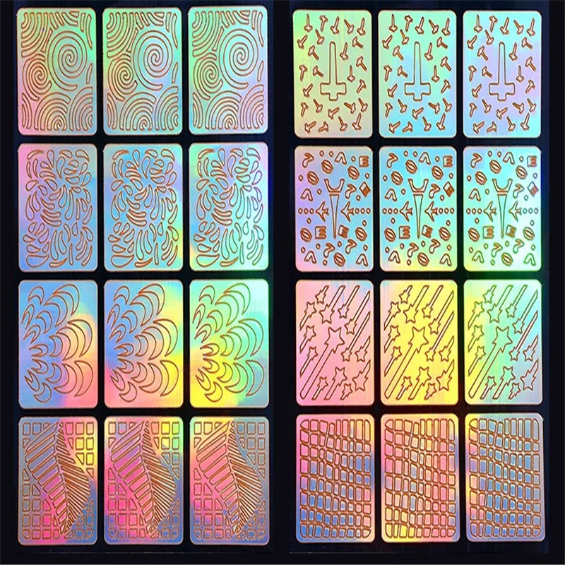 

Laser Nail Art Stickers Hollow Stencil Gel Polish Nail Tip Guide Stickers Transfer Tamplate Manicure Nails Tips Stickers F565