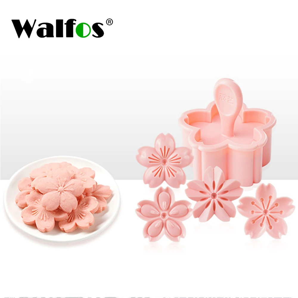 

Walfos 5pcs/set Sakura Cookie Mold Stamp Biscuit Mold Cutter Pink Cherry Blossom Mold Flower Charm DIY Floral Mold
