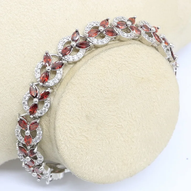 Серебряный набор украшений для женщин в форме цветка свадебный браслет с красным