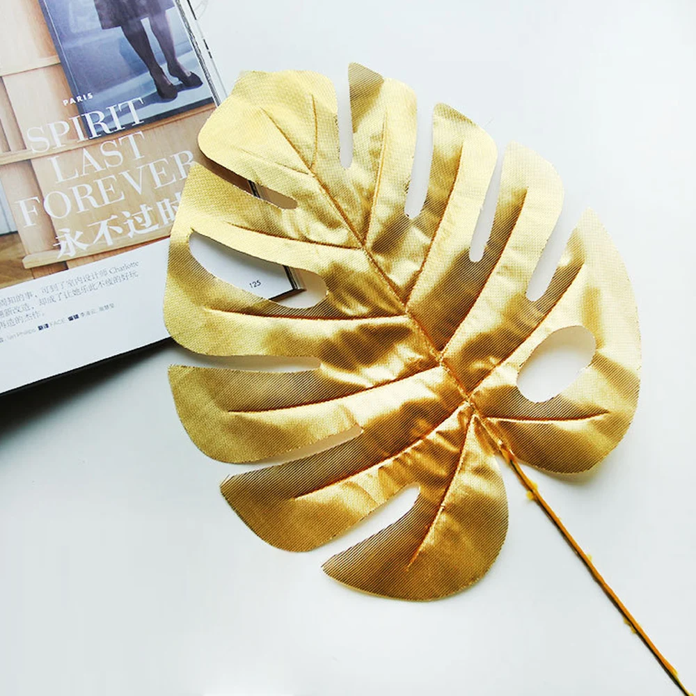 Искусственные листья пальмы тропическая Летняя тема джунглей золотистое