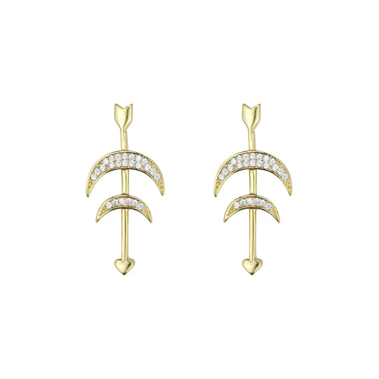 

Silver pin earrings plated real gold micro-inlaid gold earrings Eros Cupid arrow earrings heart-shaped jewelry holiday girl gift