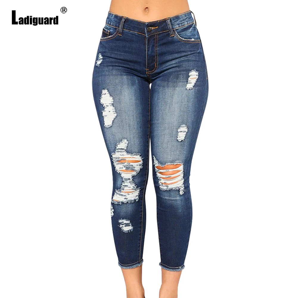Ladiguard Sexy Ripped Jeans Women's Fashion Denim Pants Slimming Bottom Women Jeans Vintage Shredded Denim pants Vaqueros Mujer