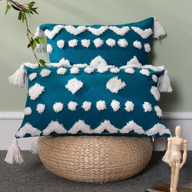 

45cmx45cm Living Room Throw Cushion Cover Tufted Embroidery Cotton Canvas With Tassel Bed Pillowcover Decoration Pillowcase