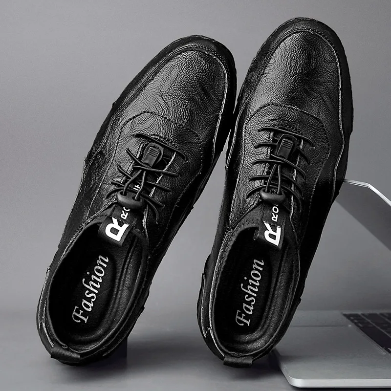 

menshoes fashion sneakers First layer cowhide casual peas shoes youth trend genuine leather shoes Anti-slip wear-resistant flats