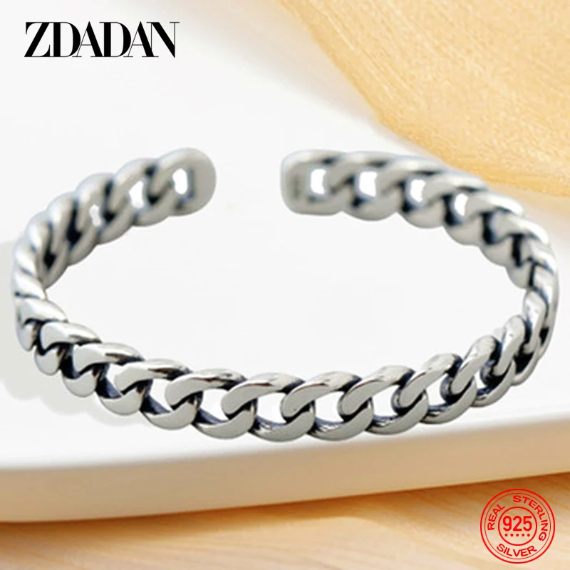 

ZDADAN 925 Sterling Silver Open Cuff Bracelet For Men Women Fashion Party Jewelry Gift