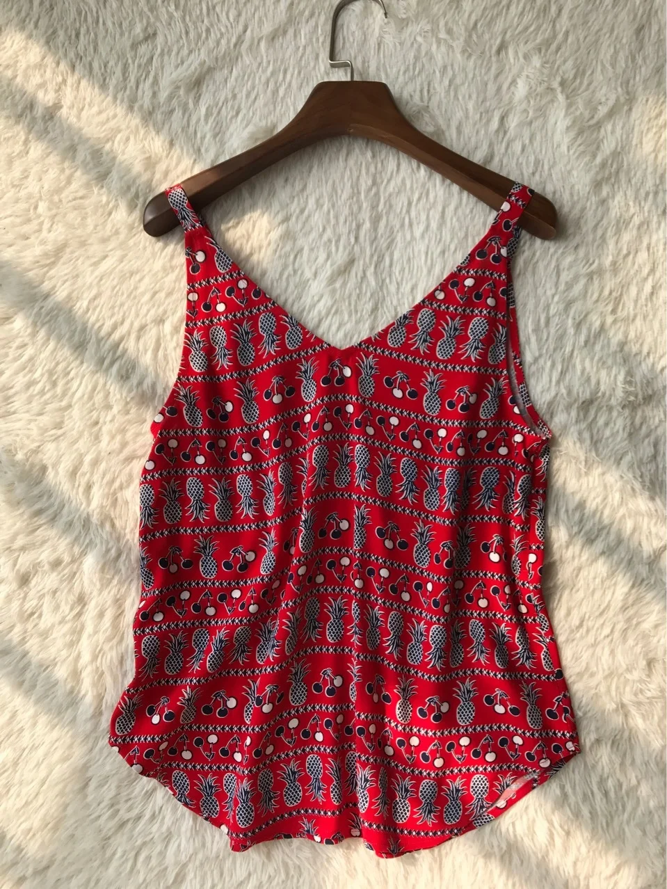 

Women Red Pineapple Print Sweet Tank Tops Sleeveless Soft Viscose Summer Top