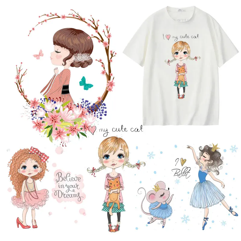 

Cute Girl Iron On Transfers DIY Heart Thermo Stickers Patch For Clothes Thermal Transfer Vinyl Iron On Stickers Dress