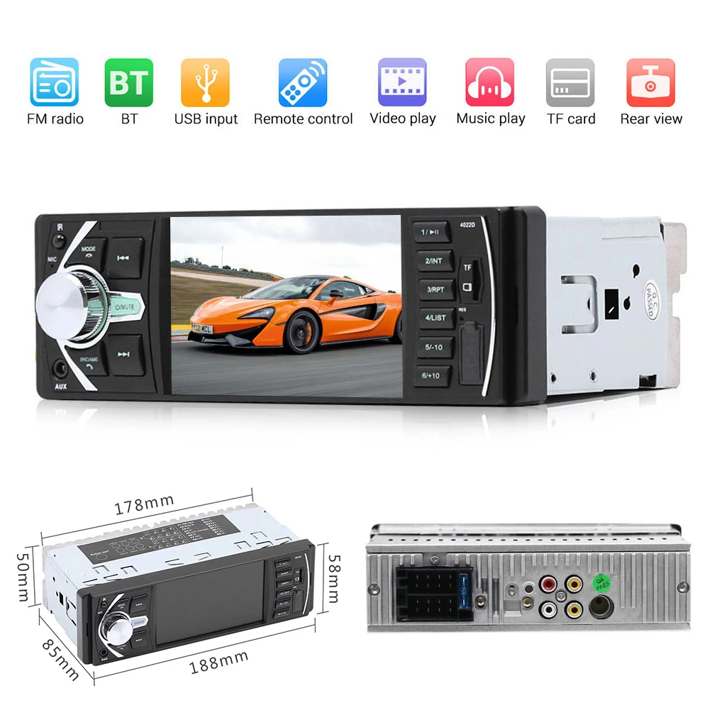 

Автомобильный FM-радиоприемник, 4,1 дюйма, Bluetooth-совместимый, AUX-вход, USB, 4022B, 1 DIN