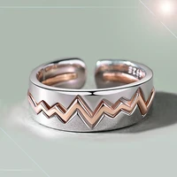 2 in 1 electrocardiogram ecg rings fashion silver color filled rose gold wave rings for women jewelry anniversary gifts