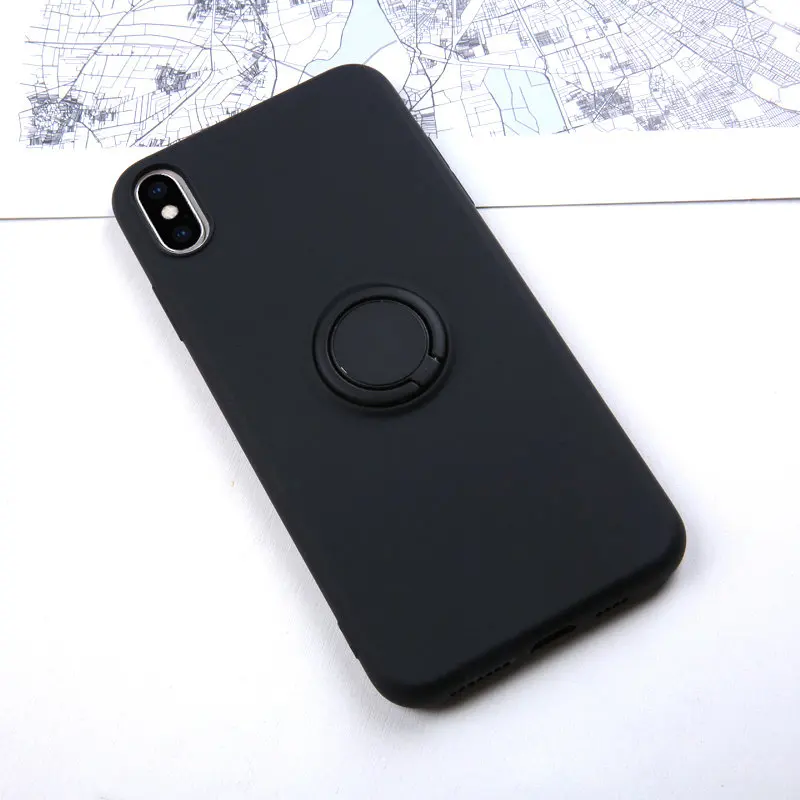 Black Мягкий силиконовый чехол, чехол для iPhone 7, 8, 6, 6S Plus, X, XS, S, 11 Pro, Max, XR, подставка для телефона, кольцо-держатель, противоударный защитный чехол для iPhone7 On - Цвет: Black
