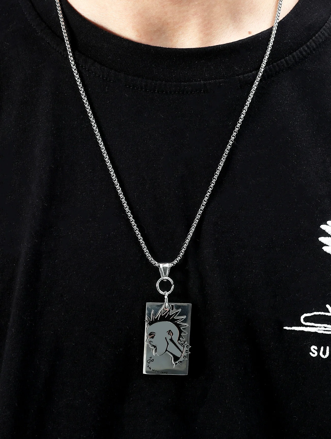 

Hip-Hop Anime Avatar Necklace pendant Male Fashion Punk Titanium Steel Box Chain Custom Lettering jewelry biker man gift