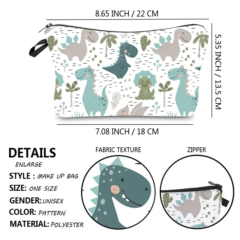 

Cartoon Dinosaur Printing Makeup Bag Multicolor Pattern Cute Cosmetics Pouchs For Travel Ladies Pouch Women Cosmetic Bag