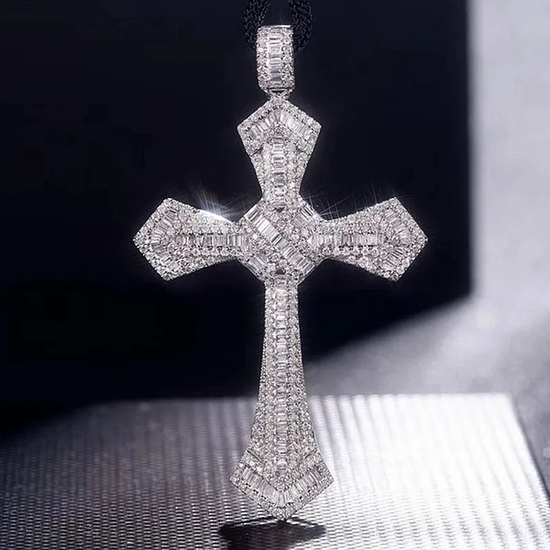 

Luxury Gem stone Jewelry Christianity Cross Pendants diamant painting full Real S925 sS925 With chain Necklace For women Men