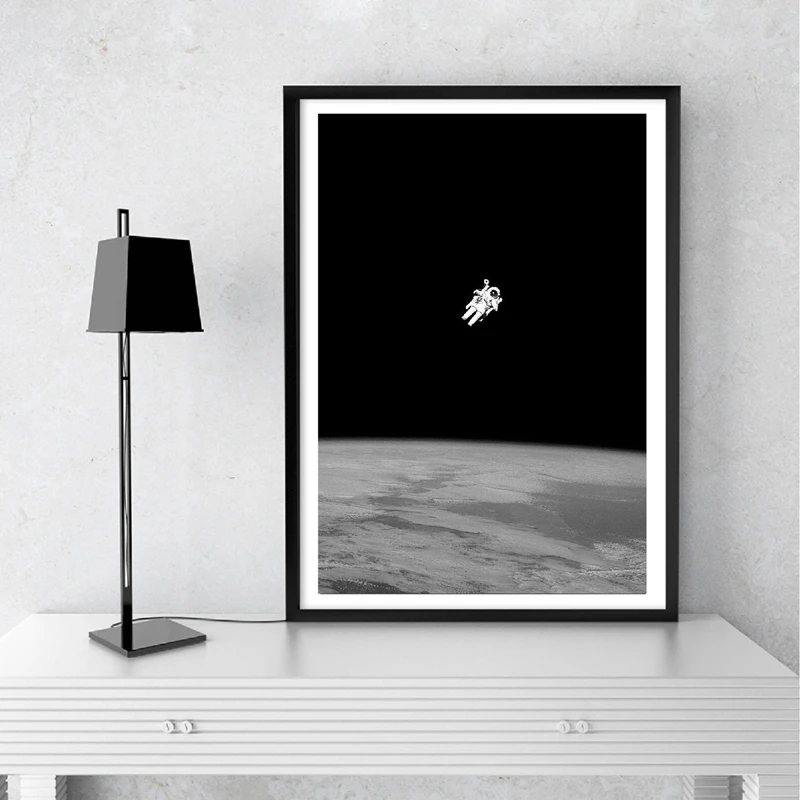 

Cosmic Canvas Painting Black and White Home Decoration Poster Astronaut Earth Wall Picture for Living Room Decor Wall Art Prints