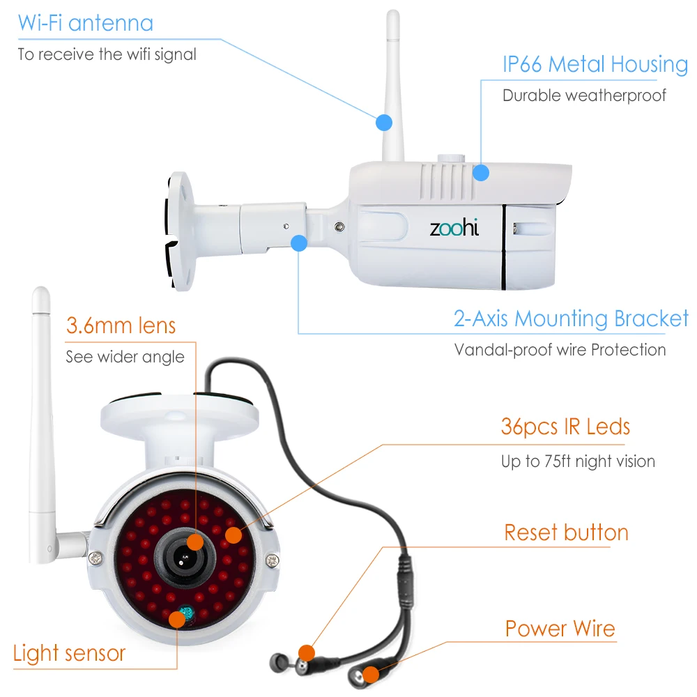 Zoohi 2MP/3MP/5MP HD IP Camera Wifi Surveillance Infrared Night Vision Security Compatible with K8204 K8208 NVR | Безопасность и
