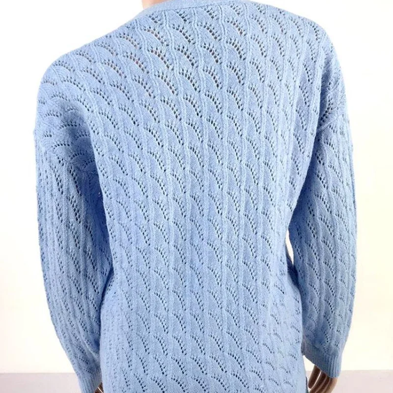 

Autumn V Neck Button Open Stitch Sweater Women Hollow Out Patchwork Knitted Sweater 2020 Winter Long Sleeve Cardigan Tops Jumper