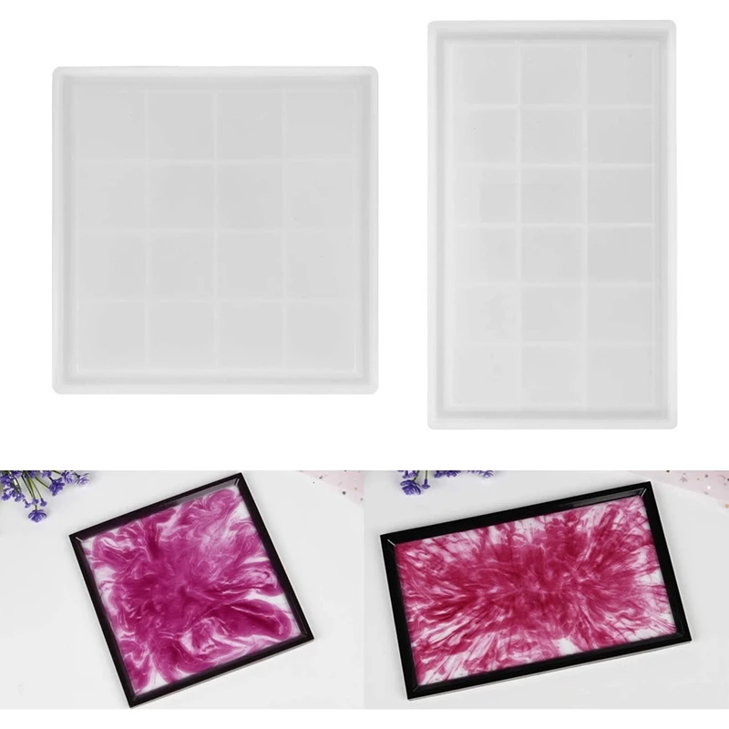 

2Pcs/Set Rectangle Square Tray Mold for Resin, Rolling Tray Mold, Shiny Silicone Tray Resin Mold, Silicone Plate Mold