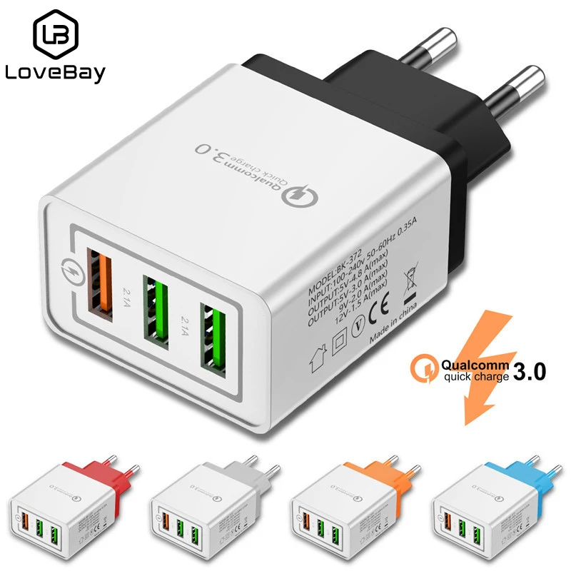

Lovebay EU/US штекер USB зарядное устройство Быстрая зарядка 3,0 для телефона адаптер 18 Вт 3 порта QC 3,0 Быстрая зарядка для iPhone Samsung