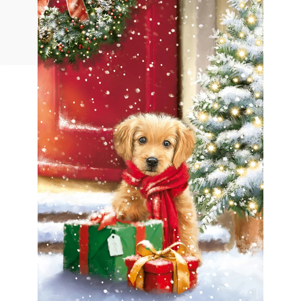 

5D DIY Full Round Square Christmas Puppy Diamond Painting Diamond Embroidery Painting Home Exquisite Exquisite Decoration Mosaic
