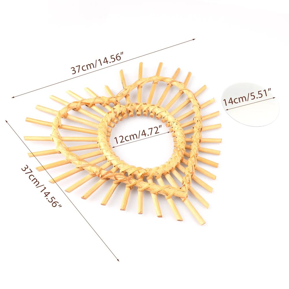 

Handmade Hanging Rattan Innovative Art Decoration Round Makeup Wall Mirror Dressing Bathroom Wall Hang Woven Mirror Craft Frame