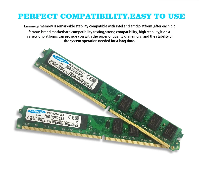 KANMEIQi Ram DDR2 2 ГБ 800 МГц PC2-6400U DIMM 4 Гб(2 ГБ* 2 шт) 667 МГц/5300 память для рабочего стола 240pin 1,8 в
