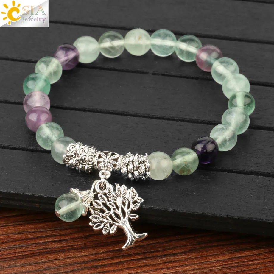 CSJA 8 мм флюорит мала бисерные браслеты натуральный камень нитка браслет для