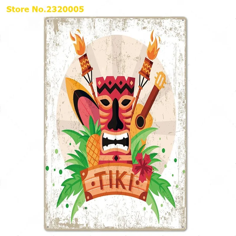 TIKI Bar картонная металлическая вывеска без ворса уродливая улыбка оловянный бар
