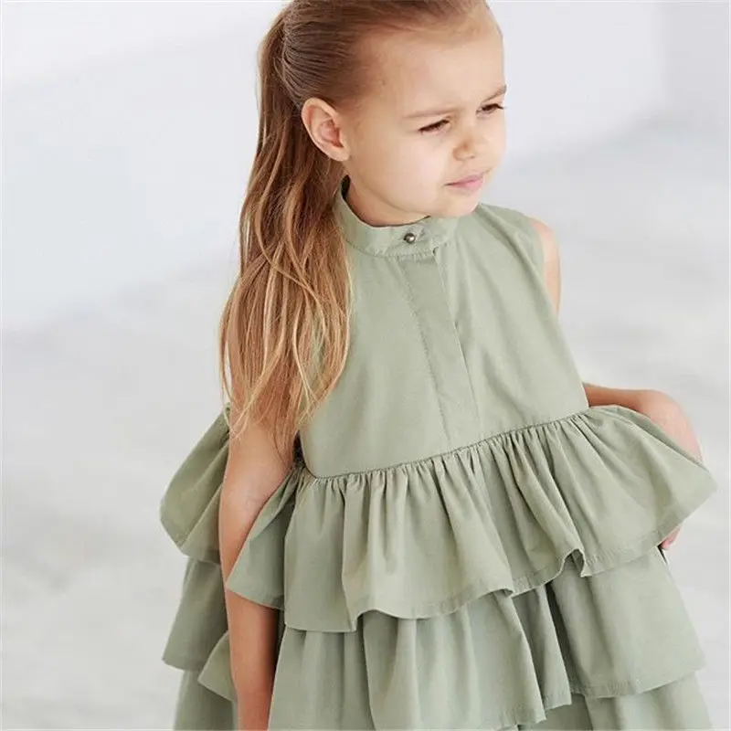

1-6T Summer Ball Gown Girls Dresses Kid Girl Party Dress Sleeveless O Neck Cake Ruffled Tutu Bubble Girls Cute Ruffled Dresses