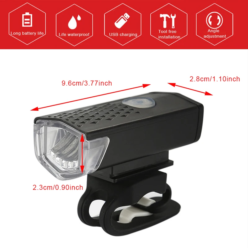 

dropship Bike Light USB Rechargeable 300 Lumen Bicycle Front Light Lamp Waterproof 6000K Bike Headlight Cycling LED Flashlight