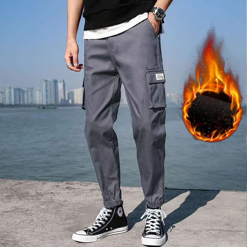 Новые Осенние карманы брюки карго мужские теплые Лоскутные Повседневные